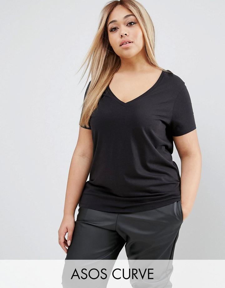 Asos Curve Ultimate V Neck Slouchy T-shirt - Black