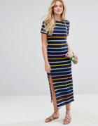 Asos T-shirt Maxi In Rainbow Stripe - Multi