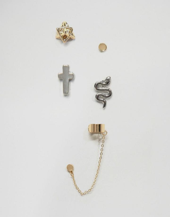 Asos Snake Cross Single Stud Earring Pack - Multi