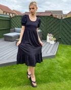 Only Tea Dress With Puff Sleeves In Black