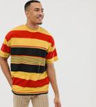 Asos Design Tall Oversized Organic Cotton T-shirt With Thick Retro Stripe-yellow