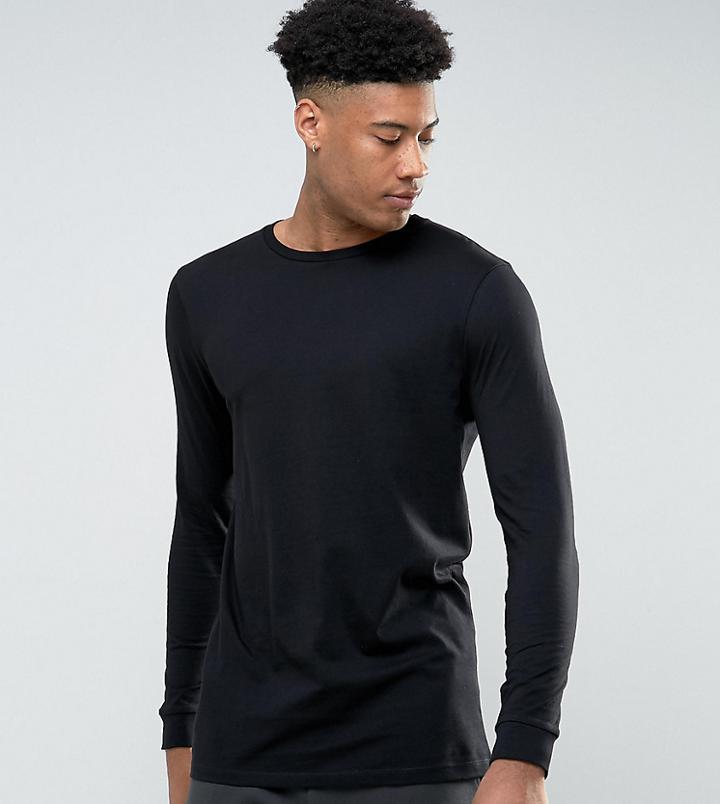 Asos Design Tall Longline Long Sleeve T-shirt With Crew Neck - Black