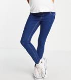 Asos Design Maternity High Rise Ridley 'skinny' Jeans In Midwash With Under The Bump Waistband-blues