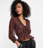 Asos Design Tall Sheer Long Sleeve Top With Shirred Waist In Splotch Print-multi