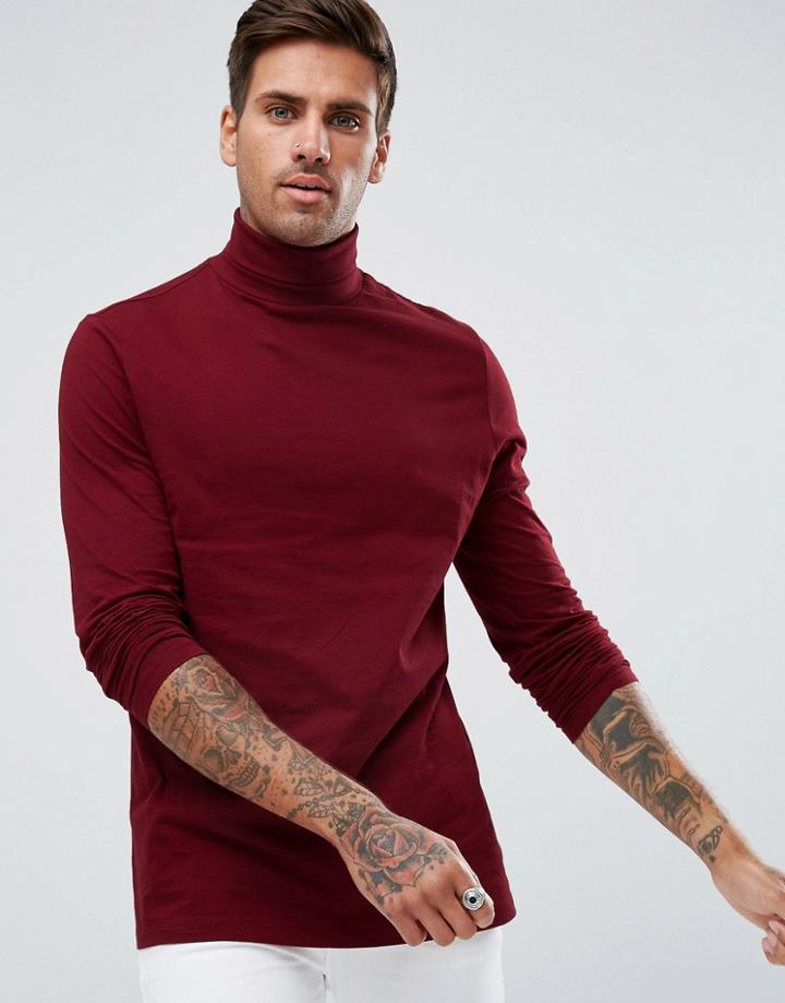 Asos Long Sleeve Roll Neck T-shirt - Red