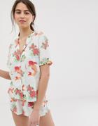 Asos Design Goldfish Pyjama Short Set In 100% Modal - Multi