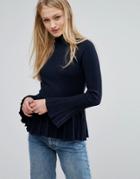 Vila Pleated Sleeve Knitted Top - Navy