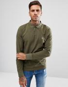Original Penguin Pique Polo Long Sleeve Heritage Slim Fit In Green Marl - Green