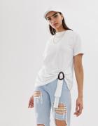 Asos Design T-shirt With Twist Side And Horn Ring Detail - White