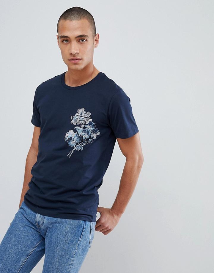 Selected Homme T-shirt With Printed Pocket - Navy
