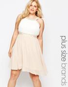 Praslin Plus Size Skater Dress With Embellished Neckline And Waist - Beige