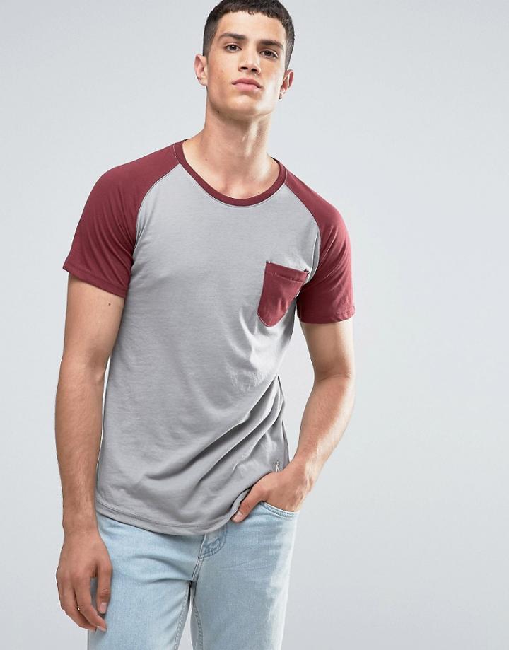 Ringspun Raglan Pocket T-shirt Withn Curved Hem - Gray