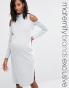 Missguided Maternity Cold Shoulder Ribbed Midi Dress - Gray