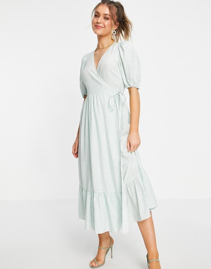 & Other Stories Floral Print Wrap Midi Dress In Dusty Green