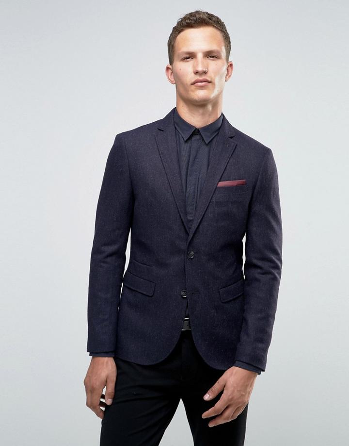 Selected Homme Broken Stripe Blazer In Slim Fit - Navy