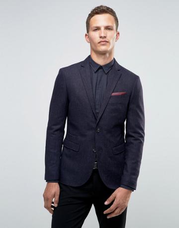 Selected Homme Broken Stripe Blazer In Slim Fit - Navy