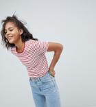 Asos Design Tall Contrast Crew Neck T-shirt In Red Stripe - Multi