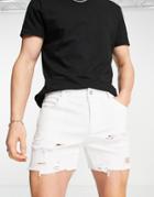 Asos Design Skinny Denim Shorts In Shorter Length In White With Rips