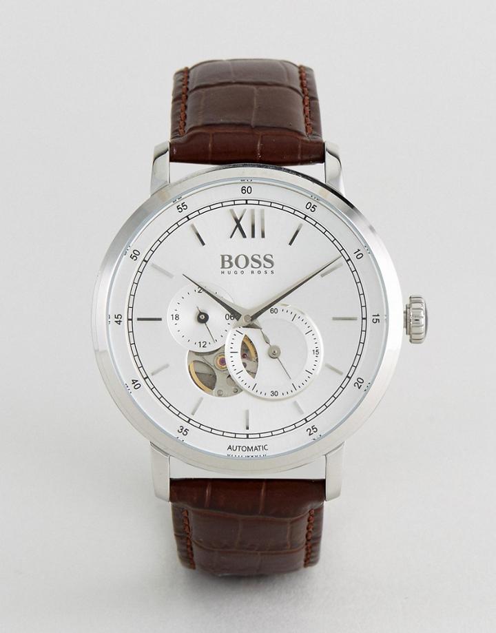 Boss By Hugo Boss 1513505 Signature Leather Watch In Brown - Brown