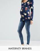 Mama. Licious Over The Bump Washed Slim Jeans - Blue