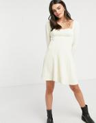 Skylar Rose Cable Knit Skater Dress With Square Neck-white