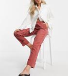 Y.a.s Petite Coordinating Suit Pants With Elasticized Waist And Turn Up In Dark Pink-red