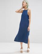 Asos Denim Premium Textured Minimal Midi Dress - Dark Stonewash