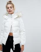 Bershka Padded Jacket With Faux Fur Hood In White - White
