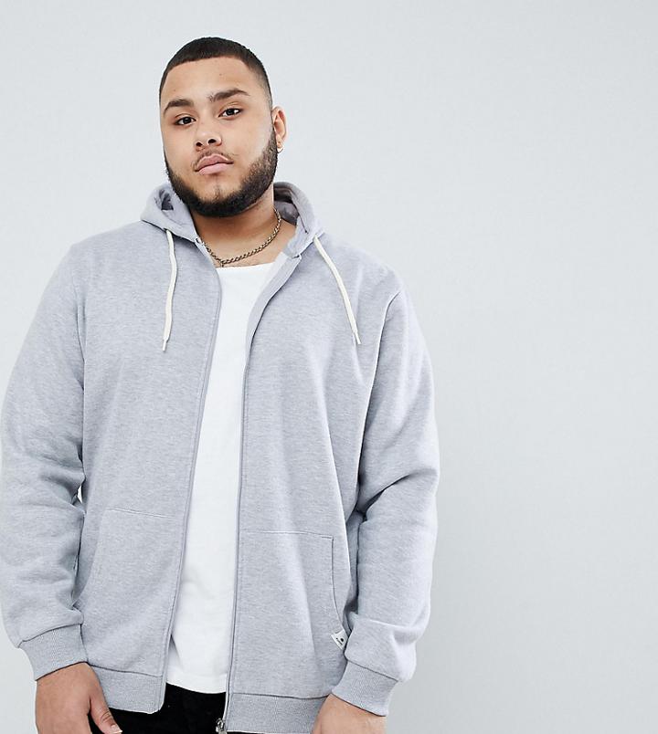 Badrhino Plus Zip Through Hoodie With Pocket Logo In Gray - Gray