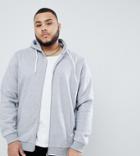 Badrhino Plus Zip Through Hoodie With Pocket Logo In Gray - Gray