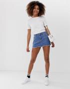 Only Denim Mini Skirt With Raw Hem - Blue