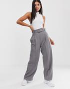 Asos Design Belted Wide Leg Pants In Pinstripe-multi