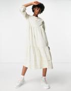Monki Vira Midi Smock Dress In Cream Dot Print-white
