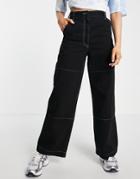 Topshop High Waisted Workwear Straight Leg Cargo Pants In Black