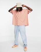 Asos Design Super Oversized Stripe Shirt In Brown With Chest Pocket