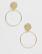 Asos Design Earrings With Engraved Stud And Open Circle In Gold Tone