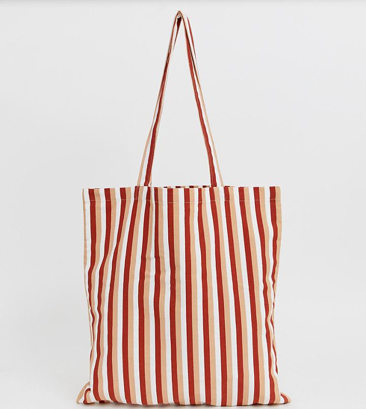 Monki Stripe Tote Bag In Brown Stripe - Multi