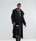 The New County Double Layered Longline Biker Jacket In Faux Shearling - Black