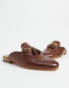 Walk London Terry Tassel Bar Backless Mule Loafers In Brown Leather