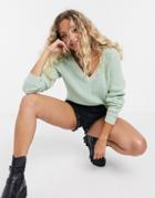 Vila V Neck Jumper In Green
