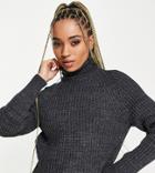 Missguided Ribbed Roll Neck Sweater In Charcoal-gray