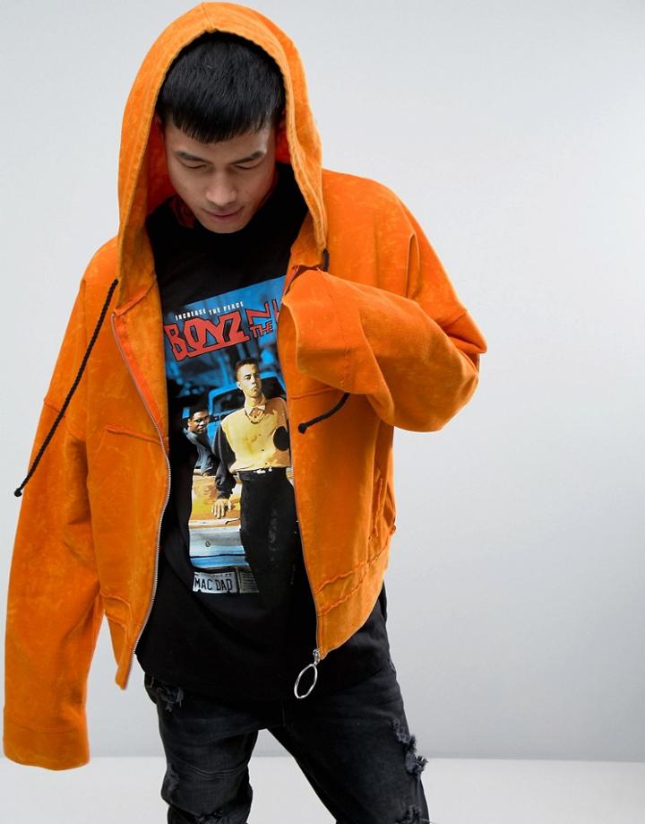 Granted Cropped Hoodie In Orange With Super Long Sleeves - Orange