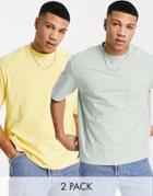 Topman 2 Pack Boxy Fit T-shirt In Green And Yellow-multi