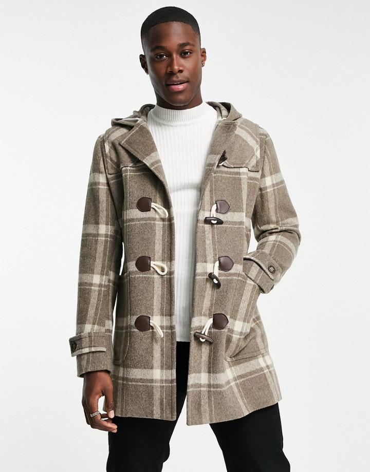 Gianni Feraud Checked Duffle Coat-brown