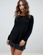 Noisy May Boatneck Lightweight Sweater - Black