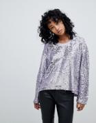 Religion Oversized Top In Sequin - White