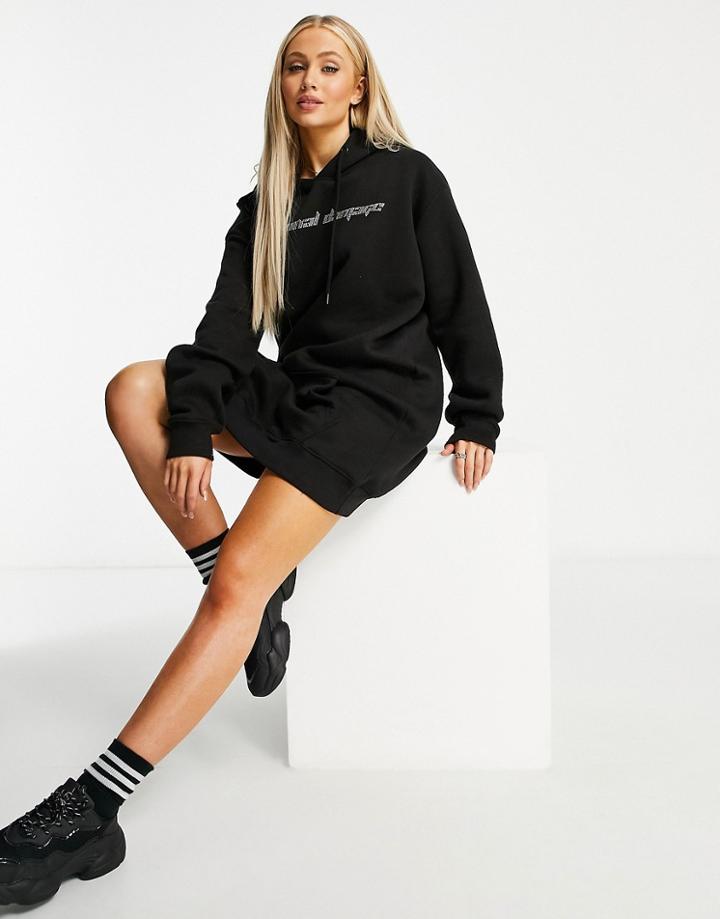 Criminal Damage Oversizeed Hoodie Dress With Rhinestone Embellished Logo In Black