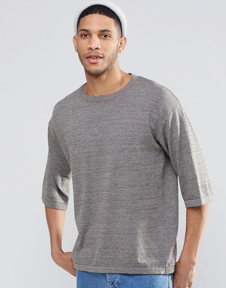 Asos Oversized Boxy Fit Knitted T-shirt In Khaki Twist - Green