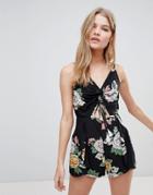 Love & Other Things Floral Cami Romper - Black