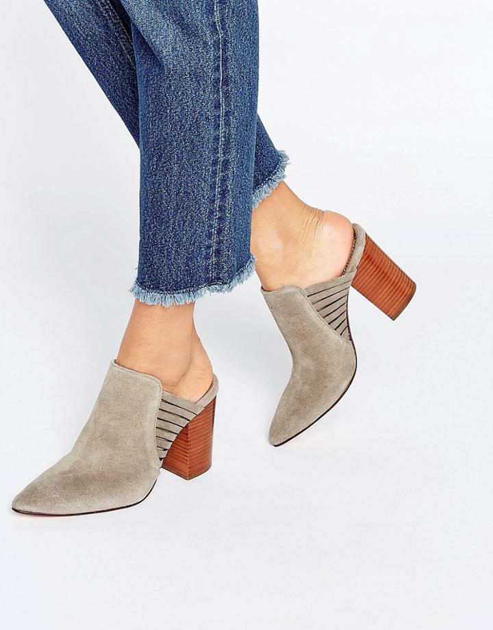 Hudson London Audny Taupe Suede Heeled Mules - Beige
